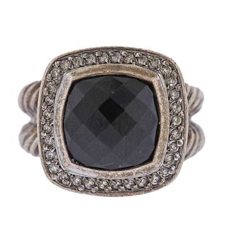 David Yurman Albion Silver Diamond Onyx Ring