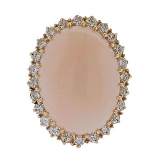 18k Gold Angel Skin Coral Diamond Ring