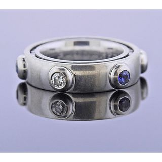 Bucherer 18k Gold Diamond Sapphire Spinning Band Ring