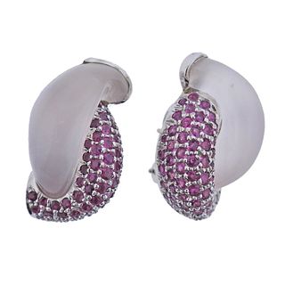 Seaman Schepps Link 18k Gold Ruby Crystal Earrings