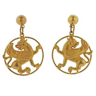 18k Gold Griffon Drop Earrings