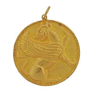 18k Gold Griffon Pendant Medallion