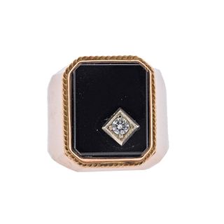 Antique Russian 14k Gold Onyx Diamond Ring