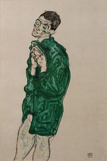 Egon Schiele (After) - Selbstdarstellung in Grunem Hemd