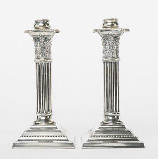 Pair Of Sterling Silver Lamp Bases, American