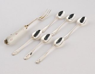 Silver & Porcelain Dinner Fork & Spoons, 18th C.