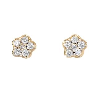 A pair of 9ct gold diamond cluster ear studs. Each designed as a brilliant-cut diamond, within a sim