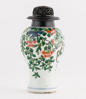Famille Verte Porcelain Baluster Vase, 18th C.