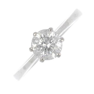 <p>An 18ct gold diamond single-stone ring. The brilliant-cut diamond, to the tapered band. Diamond w