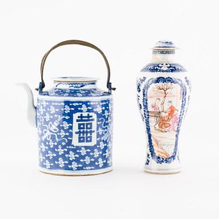Chinese Porcelain Teapot & Porcelain Vase, 19th C.