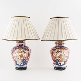 Large Pair of Imari Palette Lamps