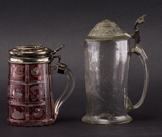 Bohemian Red Stein With Silver Lid & Another