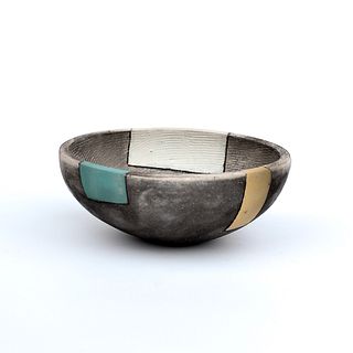Oval Color Block Smoke Fired Bowl #3