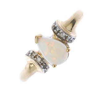 A selection of four 9ct gold diamond and gem-set rings. To include an aquamarine and diamond ring, a