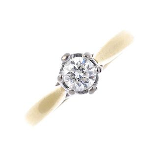 An 18ct gold diamond single-stone ring. The brilliant-cut diamond, to the plain band. Diamond weight