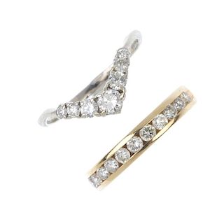 Two diamond dress rings. To include a brilliant-cut diamond half-circle eternity ring, together with