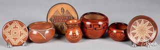 Seven pieces of Pueblo Indian miniature pottery