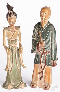 Pair of Chinese carved and painted figures