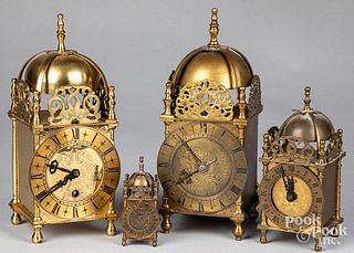 Three Smith's brass lantern clocks, 20th c.
