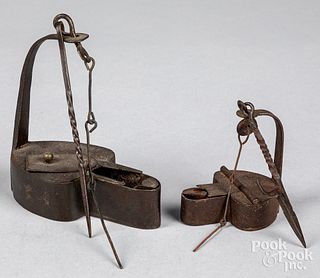 Two iron betty lamps, 19th c.