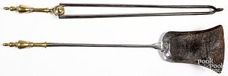 Federal brass fire tongs and shovel, ca. 1800