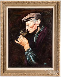 Oil on canvas portrait of a man with snifter