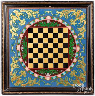 Reverse painted on glass gameboard, 19th c.
