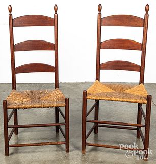 Two Shaker side chairs, in old finish.