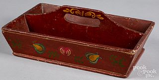 Painted decorated pine utensil tray, ca. 1900