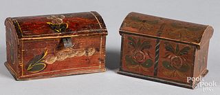 Two Continental painted dome lid boxes, 19th c.
