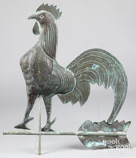Copper swell bodied rooster weathervane, 20th c.