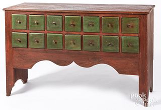 Painted pine apothecary cabinet, 19th c.
