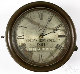 Morgan Iron Works brass ships clock, dated 1891