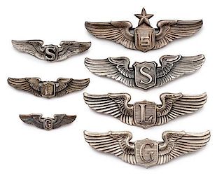 WWII Service, Liaison and Glider Pilot Wings, Lot of 7 