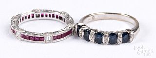 Two 18K gold, diamond, and gemstone rings, 4.8 dwt