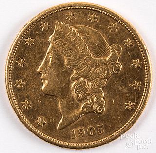 1905-S twenty dollar Liberty head gold coin.