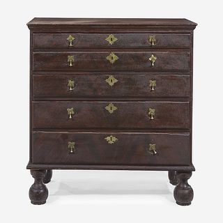A William & Mary grain-painted pine five drawer chest New England, circa 1740