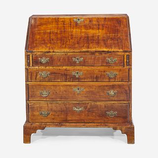 A Chippendale carved tiger maple slant-front desk New England, circa 1790