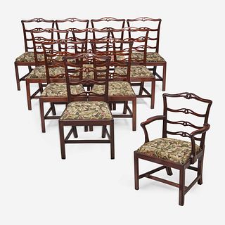 A set of twelve Chippendale carved ribbon-back mahogany dining chairs Possibly Connecticut, late 18th century