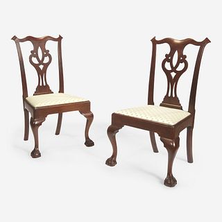A pair of Chippendale carved walnut side chairs One bearing partial printed label for Benjamin Randolph (1737-1792), Philadelphia, PA, circa 1770