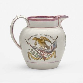 A small Staffordshire enamel and transfer-decorated pearlware jug England, early 19th century