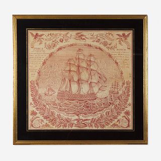 A copper-plate printed handkerchief, "First Built Line of Battle Ship in the Western World" circa 1814
