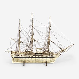 A cased prisoner-of-war bone ship model of the U.S. Frigate Confederacy (1778-1783) circa 1810