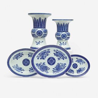 A group of five Chinese Export porcelain "Fitzhugh" blue and white tablewares circa 1800