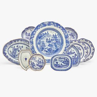 A group of ten assorted Chinese Export porcelain blue and white tablewares late 18th/early 19th century