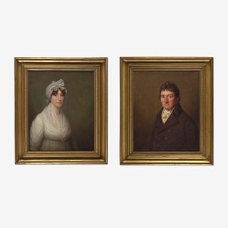 American School 19th century Pair of Portraits: Lady and Gentleman