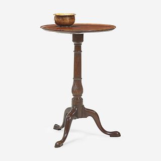 A Federal carved mahogany candlestand together with turned wood bowl The table probably Rhode Island, late 18th century and 19th century