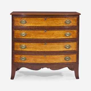 A Federal inlaid mahogany and figured maple bowfront chest of drawers Portsmouth, NH, circa 1800