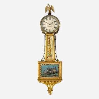 A Federal giltwood and églomisé banjo clock Aaron Willard (1757-1844), Boston, MA, the works marked "Elnathan Taber Boston Masstts 1821," early 19th c