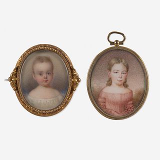 John Carlin (1813-1891) and other Two Portrait Miniatures: George Gray Lyman and a Girl in Pink Dress from New England